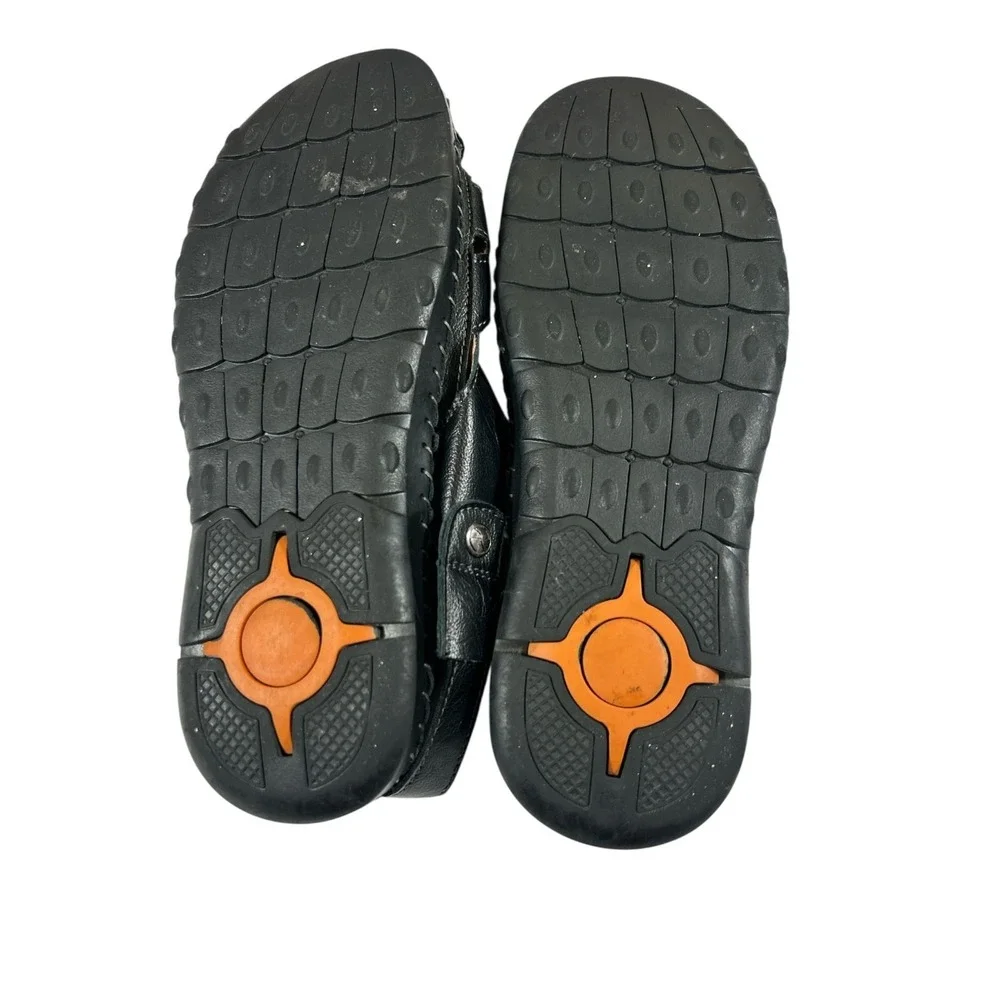 Men's Black Leather‎ Fisherman Sandals with Zipper Closure, Breathable